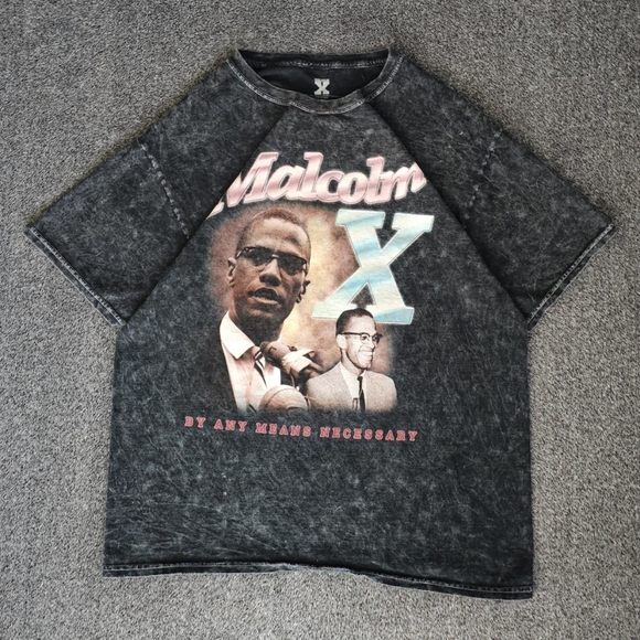 Malcolm X Men's By Any Means Necessary  Charcoal T-Shirt Size Medium - Picture 1 of 9